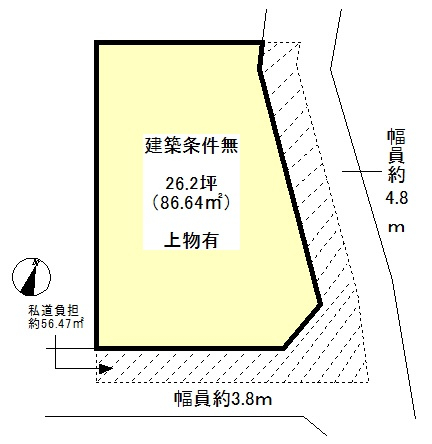 JR 花園駅 徒歩12分
土地面積:86.64平米 ( 26.2坪 )