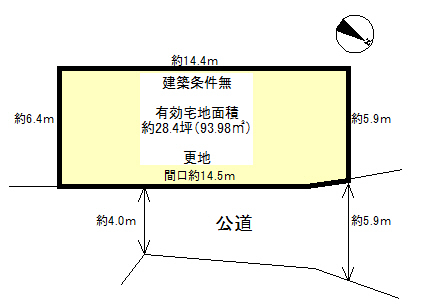 JR 花園駅 徒歩11分
土地面積:93.98平米 ( 28.42坪 )